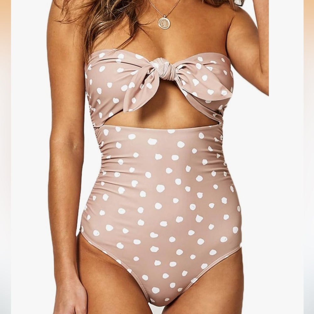 Polka Dot one piece Swimsuit- size medium. Pink/ mauve